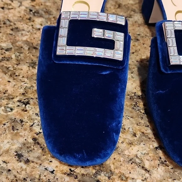 Gucci Madelyn Crystal Logo Cobalt Mules - SZ 40 - Picture 5 of 17